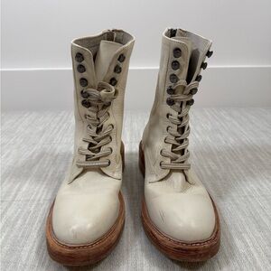 Free People Women’s Lace-Up Cream Leather Combat Boots